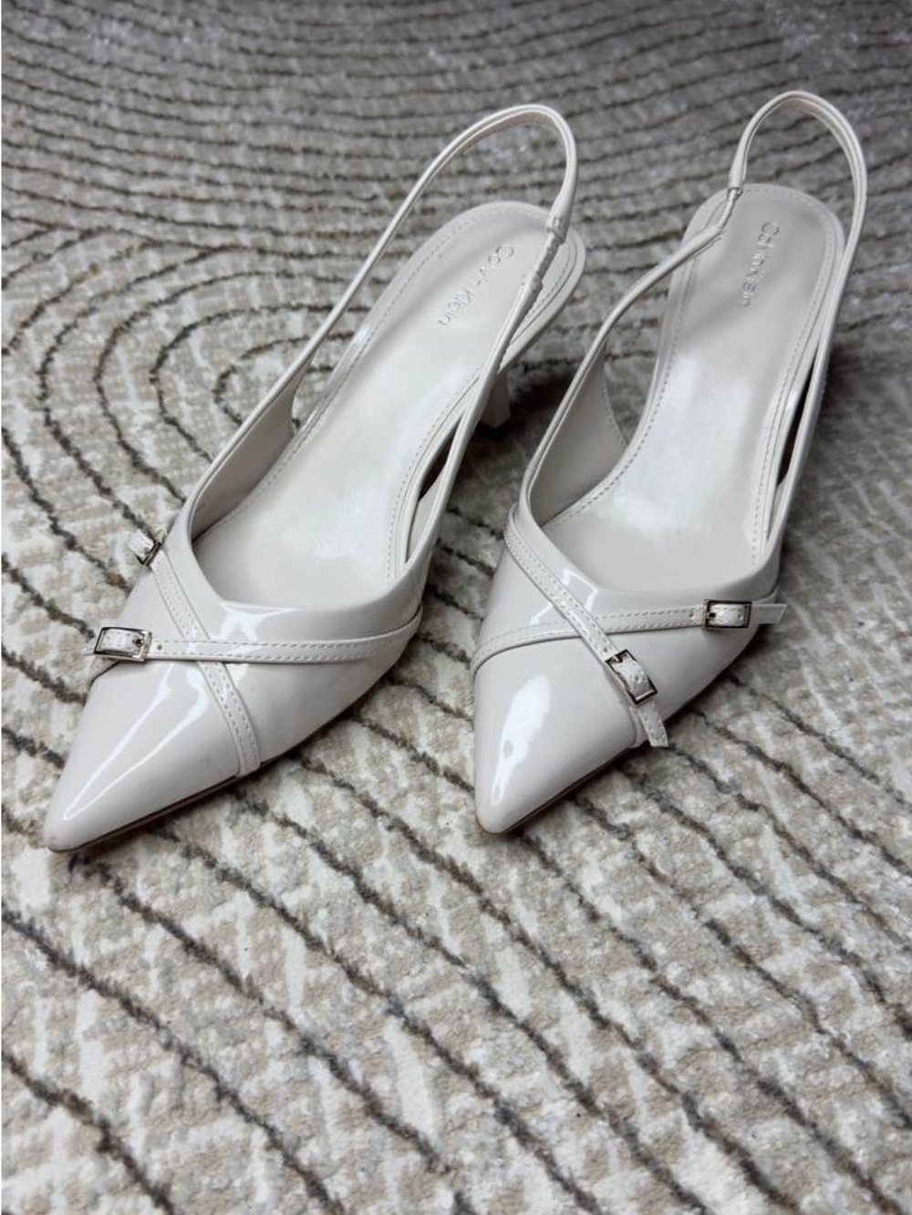Calvin Klein Cream Patent Pointed Slingback Heels